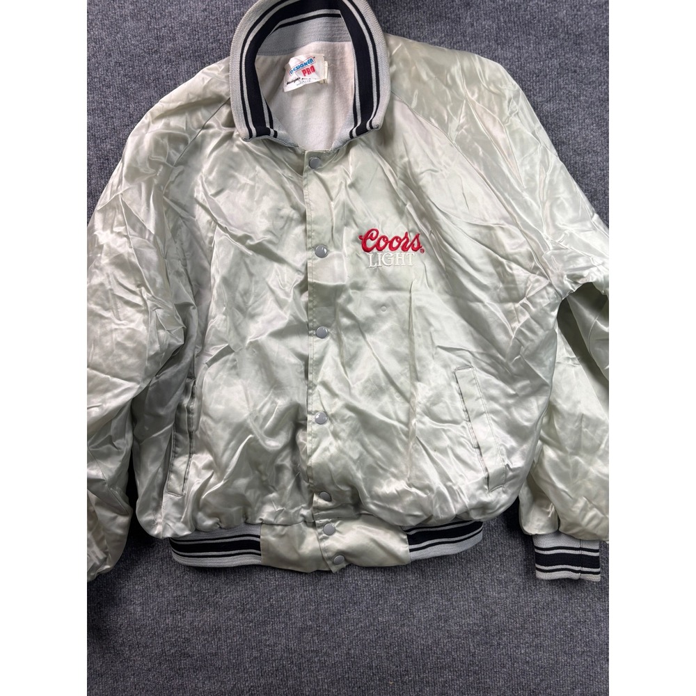 Designer Pro Satin Jacket Mens XL Silver Coors Light 1987 Hot Rod Heaven Vintage